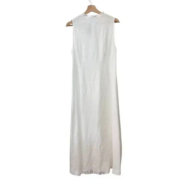 Island Company Persephone White Linen High Low Maxi Dress M Resort Coastal - Picture 4 of 8